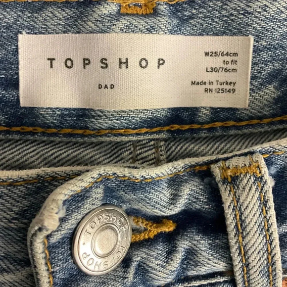 Topshop Blue Distressed Button Fly Frayed Hem Dad Jeans W25 L30 - Picture 2 of 5